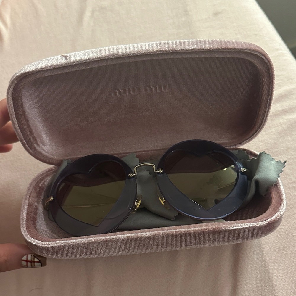 Miu Miu Black Heart Sunglasses with Pink Velvet Case